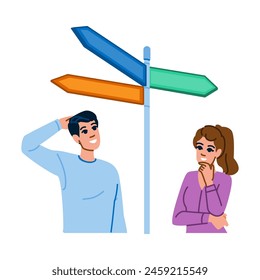 success decision making  vector.  career path, lost future, question man success decision making character. people flat cartoon illustration