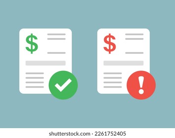 Success and decline payment icon in flat style. Approved, failure money transaction vector illustration on isolated background. Successful pay sign business concept.