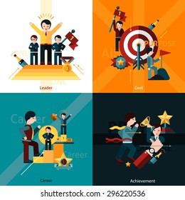 Success design concept set with leader goal career achievement flat icons isolated vector illustration