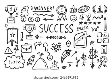 Success doodle elements icons set. Business, marketing, Business growth symbols. Vector illustration