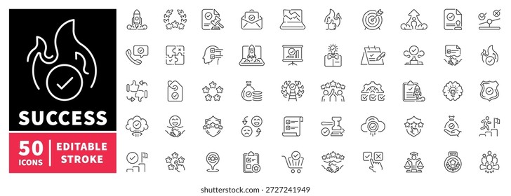 Conjunto de iconos de línea editables de éxito. estilo lineal con símbolos de logro y objetivo