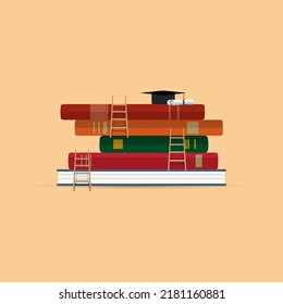 el éxito en el concepto de educación. pila de libros y
para gol. con gorra y diploma. aislamiento de objetos desde el fondo. educación, objetivos, negocios, marketing, aprendizaje.