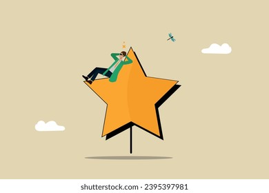 Success and effort achieved, resting after a whole search, being a star in the organization or business, customer satisfaction from service or services, the businessman is resting on the star  - Shutterstock ID 2395397981