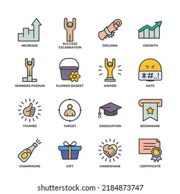 Success elements collection, flat icons set, Colorful symbols pack. Vector illustration. Flat style design