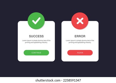 Success and Error info message abstract ui banners. Yes and No, Accepted and Denied . Continue and Try again buttons.