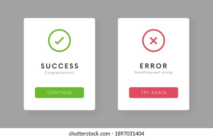 Success and Error message ui banner vector design. Yes and not interface elements. Check mark and crest icons. Approved and Rejected UX web elements.