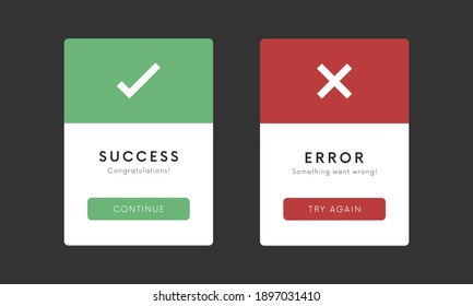 Success and Error message ui banner vector design. Yes and not interface elements. Check mark and crest icons. Approved and Rejected UX web elements.