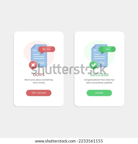 Success and error message UI banner illustration vector flat design style, wrong and right sign file vector, popup user interface elements, Vector illustration of UI and UX