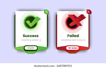success and error message windows pop up notification set. vector