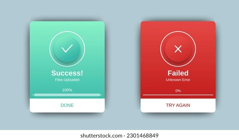 Success and failed pop up notification design for website, mobile or app. vector