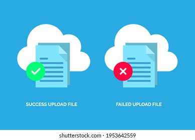 Success And Failed Upload File Concept Illustration Flat Design Vector Eps10. Simple, Modern Graphic Element For Icon, Landing Page, Empty State Ui, Infographic, Etc