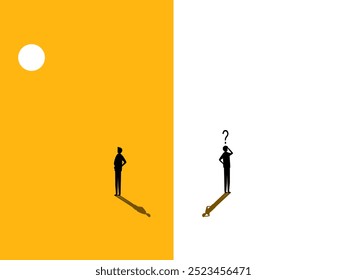 Éxito y fracaso, comparar ideas. Dos hombres de negocios piensan de manera diferente sobre la resolución de problemas