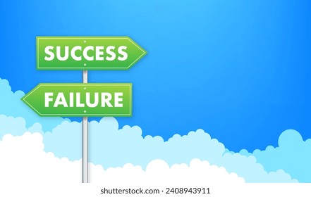 Success and Failure Directional Signs, Vector Illustration for Decision Making, Achievement and Setback Concepts with a Cloudy Sky Background