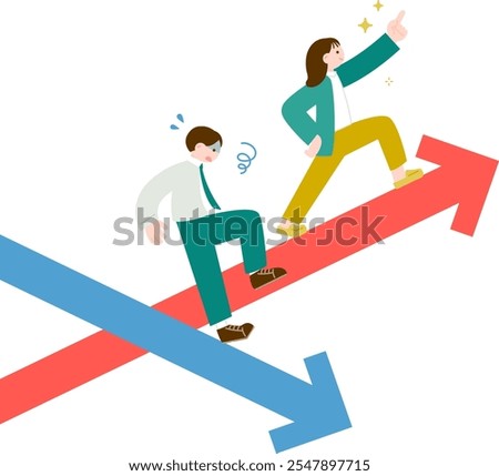 Success and failure, rise and fall Illustration of a businessman