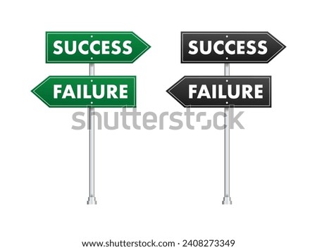 Success and Failure Road Signs, Vector Illustration for Goal Direction, Achievement, and Setback in Professional and Personal Growth