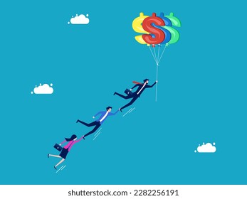 success and financial freedom. Businessman employee flying with money balloons. business concept vector