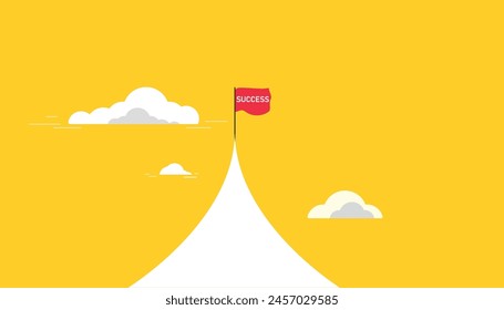 Success flag on mountain top.Leadership business finance concept,success goal.