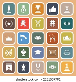 Success flat icons on orange background, stock vector