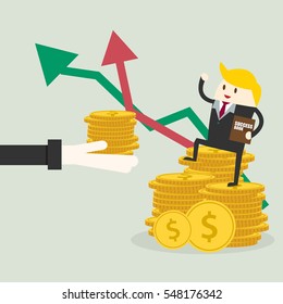 Success full businessman and the arrow graph , the success growth concept more and more. vector