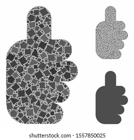 Success gesture mosaic of ragged elements in variable sizes and color tones, based on success gesture icon. Vector rough elements are united into collage.