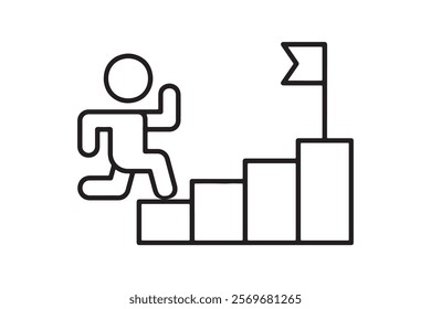 Success and Goal Achievement Icon with Steps and Flag.