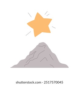 Success, goal concept, gets win, results in challenge, achieving goals, opportunities and personal growth, winner with star standing on top of career peak flat vector illustration.