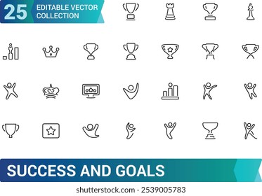 Ícone de sucesso e metas definido. Contendo meta, conquista, progresso, troféu, vencedor e muito mais. Ícones de vetor de linha mínimos e modernos.