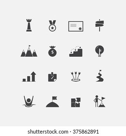 Success and goals  icons set, vector illustration