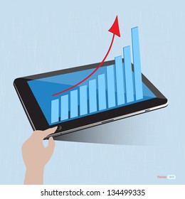 Success graph on tablet screen and hand ,vector eps10