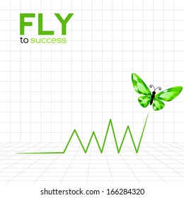 Success graphic with emerald butterfly. Vector Illustration