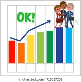 Success group of managers with good bar chart vector illustration