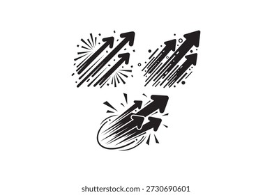 Success growth arrows set with speed lines and explosions - 
Financial breakthrough icon with rising arrows illustration
