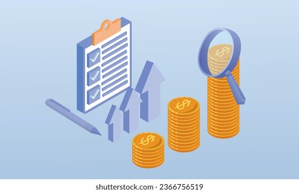 Success in the growth of business ventures Hold business growth graphs.on blue background.3D design.isometric vector design Illustration.