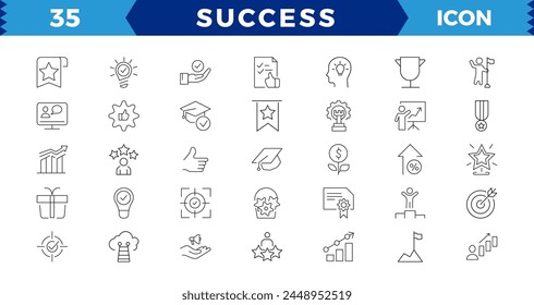 Success and Growth Editable Icons set. Vector illustration in modern thin line style of business icons: personal, professional, successful business development, plan and process symbol.
