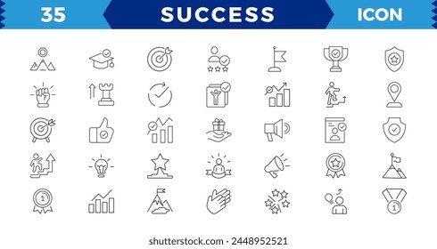 Success and Growth Editable Icons set. Vector illustration in modern thin line style of business icons: personal, professional, successful business development, plan and process symbol.
