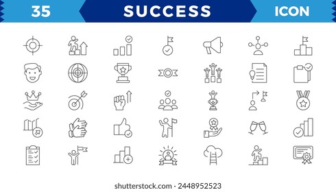 Success and Growth Editable Icons set. Vector illustration in modern thin line style of business icons: personal, professional, successful business development, plan and process symbol.
