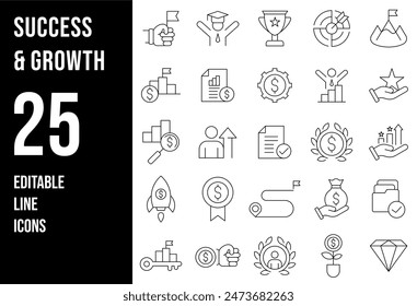 Success and Growth Editable Icons set. Vector illustration in modern thin line style of business icons: personal, professional, and financial growth, progress, career. Pictograms and infographics	