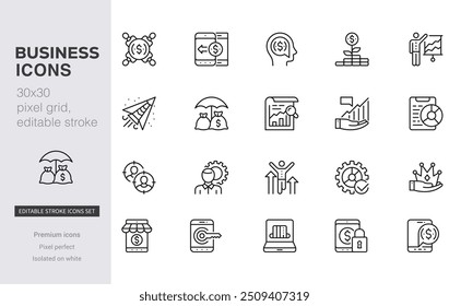 Success and Growth Editable Icons set. Vector illustration in modern thin line style of business icons: personal, professional, and financial growth, progress, career. Pictograms and infographics