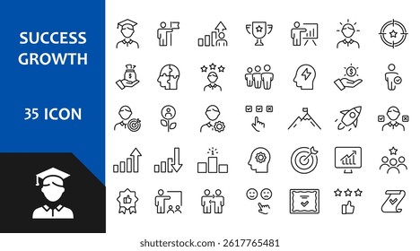 Success and Growth Editable Icons set. Vector illustration in modern thin line style of business icons: personal, professional, and financial growth, progress, career.