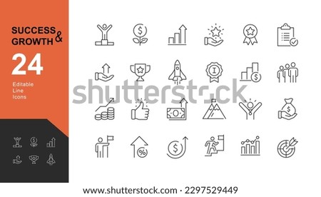 Success and Growth Editable Icons set. Vector illustration in modern thin line style of business icons:  personal, professional, and financial growth, progress, career. Pictograms and infographics