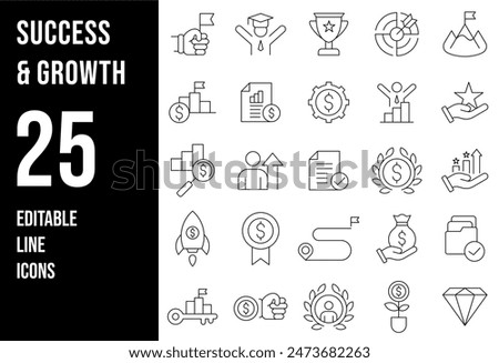 Success and Growth Editable Icons set. Vector illustration in modern thin line style of business icons: personal, professional, and financial growth, progress, career. Pictograms and infographics	