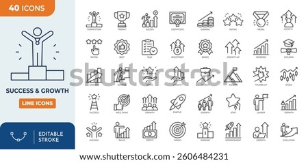 Success and Growth Editable Icons set. Containing success, growth, personal, professional, and financial growth, progress, career, and more. vector illustration
