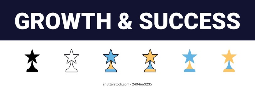 Success and Growth. Flat Color Filled Outline Icons Vector. for Website, Application, Printing, Document, Poster Design, etc. Editable Stroke, icon, achievement, analysis, banking, business man,	
