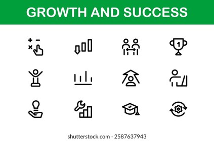 Success and Growth Icon Collection. Premium Icons for Personal Development, Growth, and Goal Achievement
