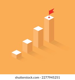 Success growth icon in flat style. Isometric level stairs vector illustration on isolated background. Progress sign business concept.