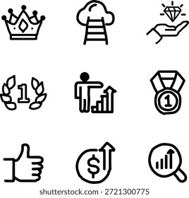 Conjunto de iconos de éxito y crecimiento. Iconos de línea editables. Ilustración vectorial.