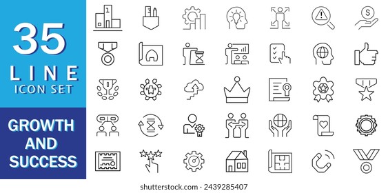 Success and Growth Icons set. Vector illustration in modern thin line style of business icons: personal, professional, and financial growth, progress, career. Pictograms and infographics