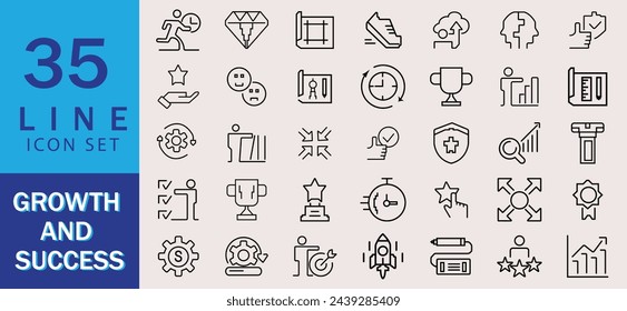Success and Growth Icons set. Vector illustration in modern thin line style of business icons: personal, professional, and financial growth, progress, career. Pictograms and infographics