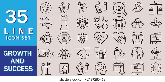 Success and Growth Icons set. Vector illustration in modern thin line style of business icons: personal, professional, and financial growth, progress, career. Pictograms and infographics