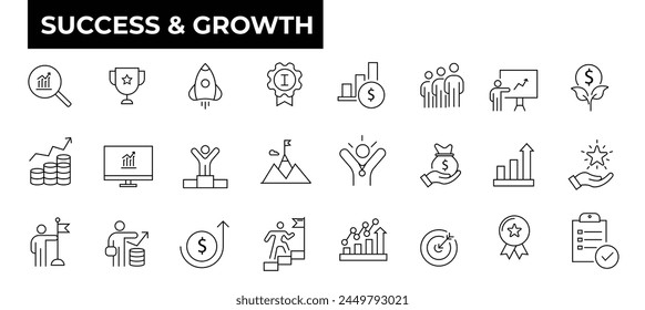 success and growth, line, icon, award, medal, win,